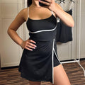 Damski kombinezon ze spódniczką i wszytymi spodenkami – sportowy, czarny, rozmiar uniwersalny